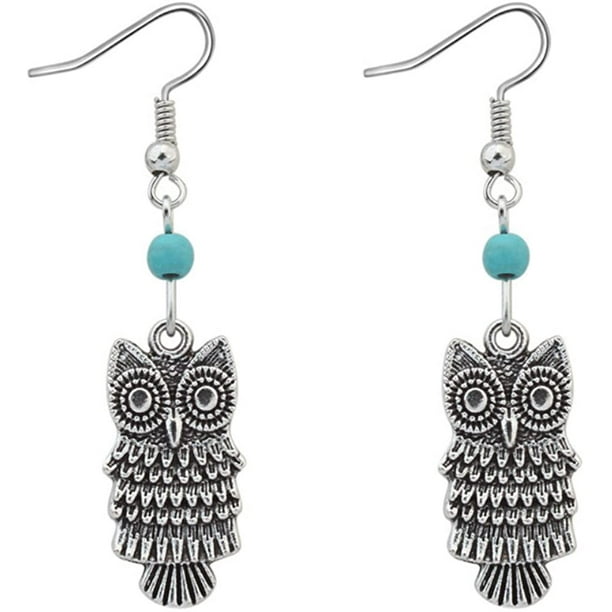 Dangly owl earrings tibetan silver crystal Dangly owl earrings tibetan silver crystal